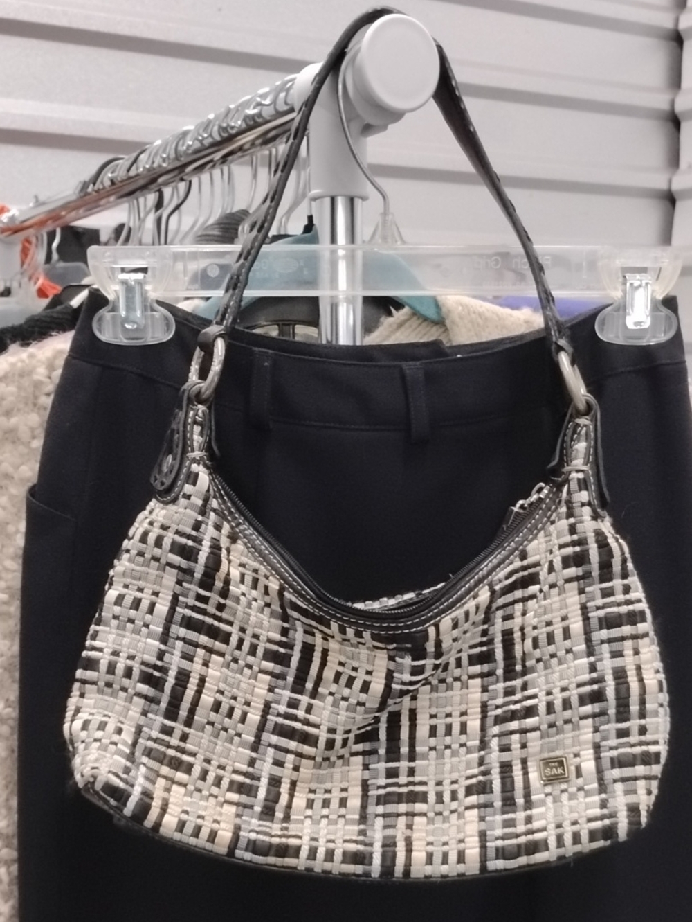 The Sak Black, Soft Green & Cream Woven Shoulder Bag